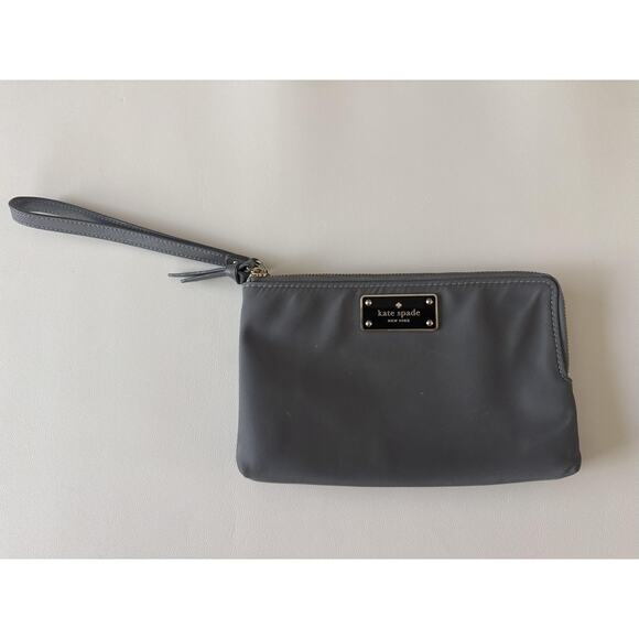 Kate Spade Wristlet Clutch Gray Nylon Double Zip Pouch Card Slots Small - Picture 3 of 12